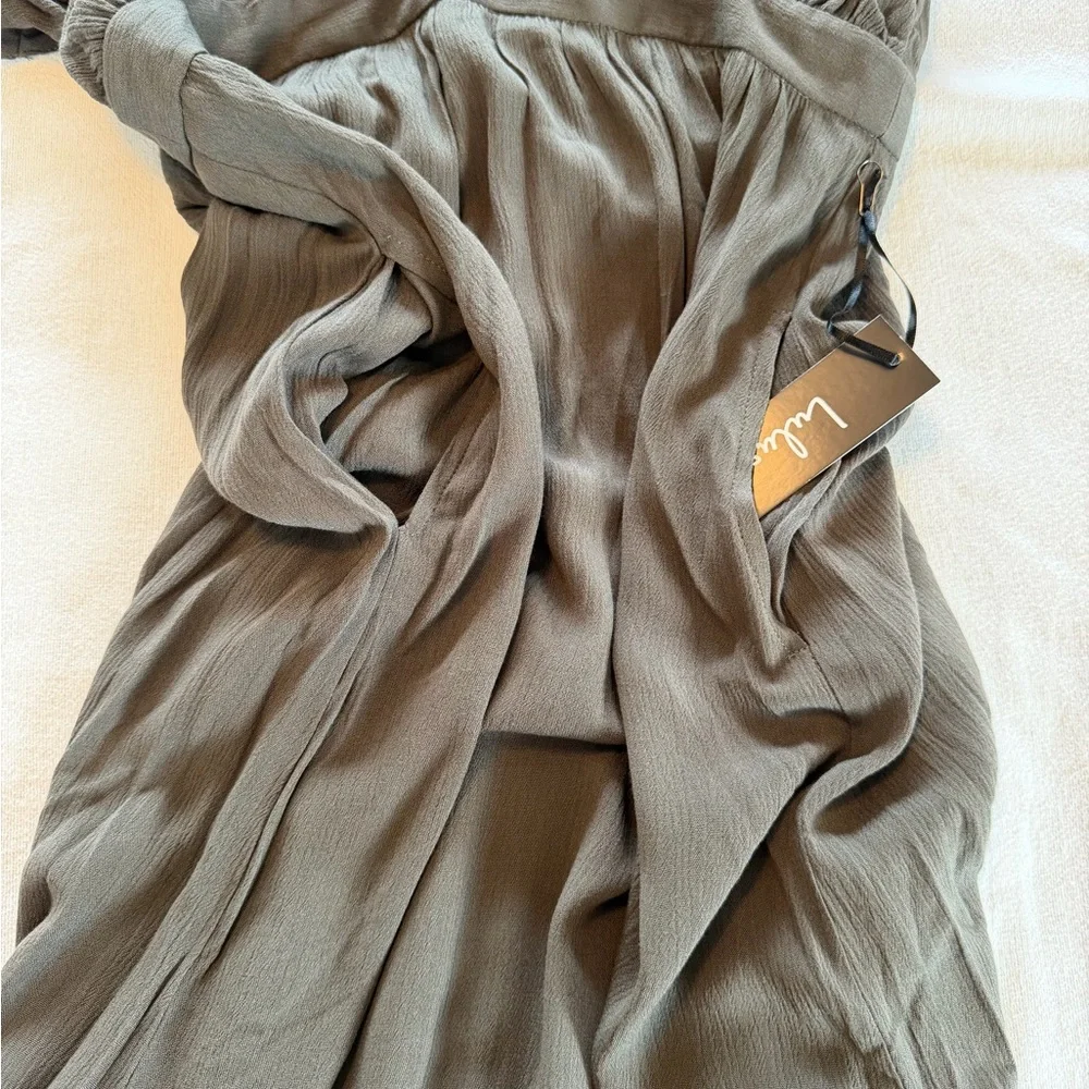 NWT Olive Green Halter Maxi Dress Open Back Pockets Side Slits Size L - Picture 7 of 12